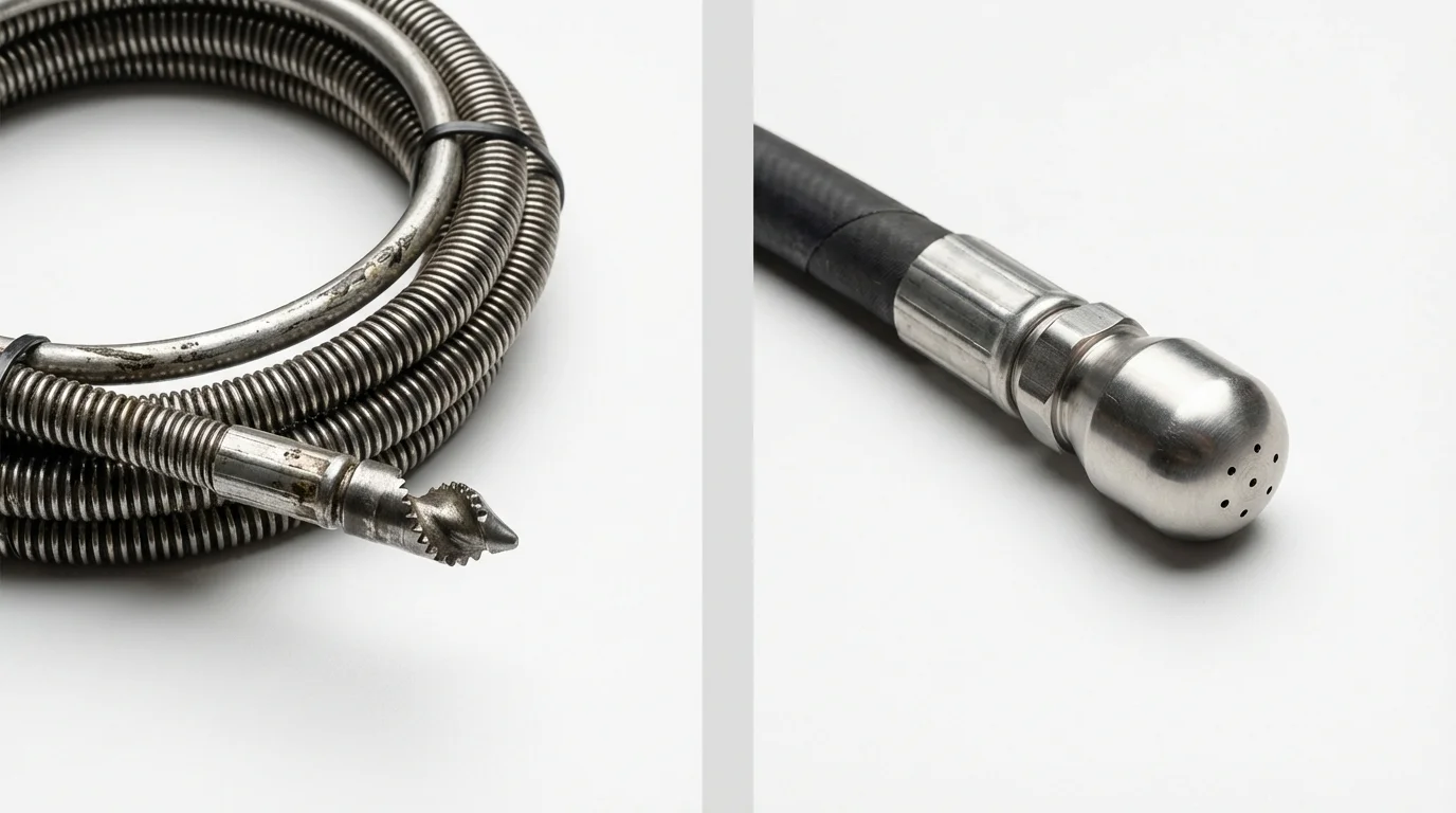 Drain snake cable and hydro jetting nozzle used for drain cleaning in Eagle Grove, IA
