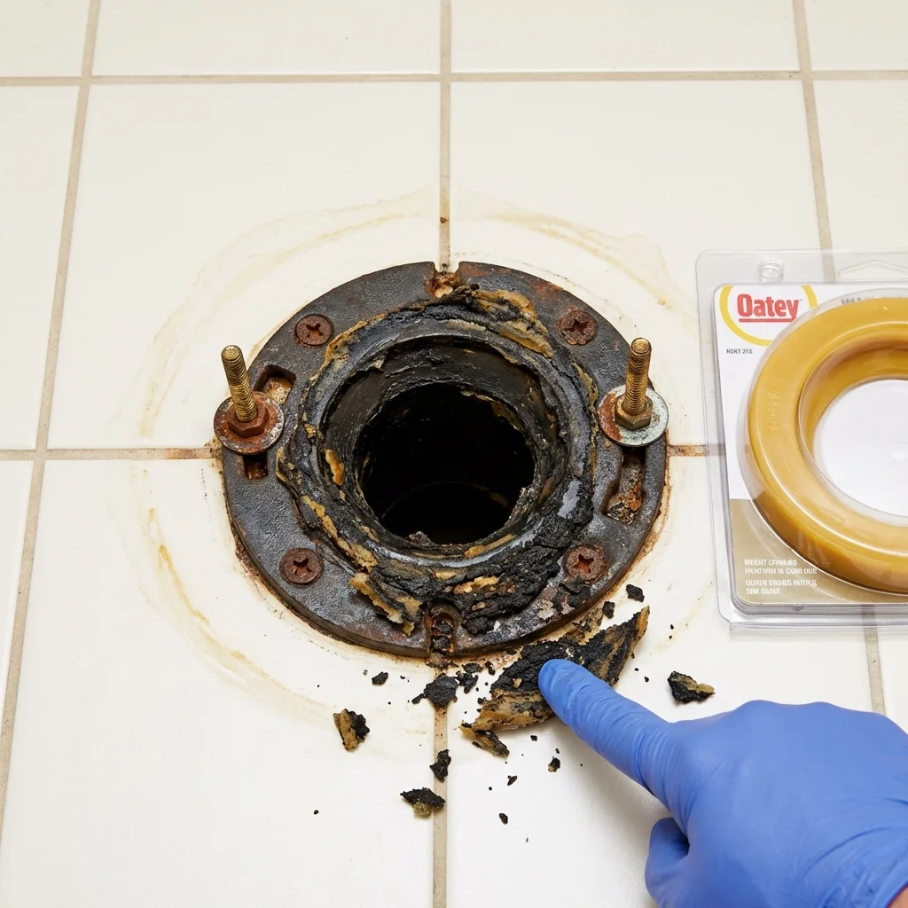 Failed wax ring showing water seepage at the base of a toilet in a Eagle Grove, IA home