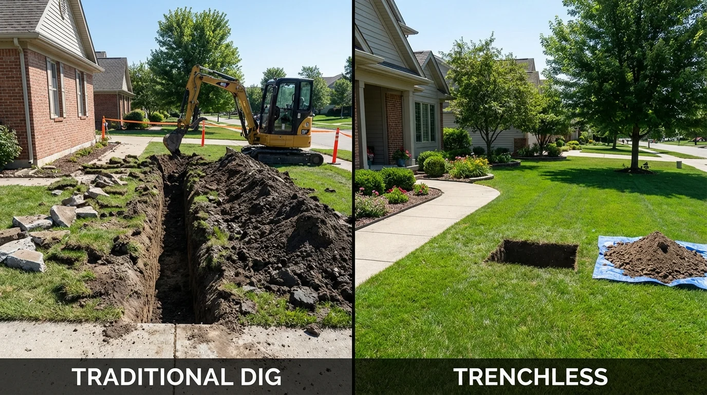 Trenchless sewer repair with minimal yard damage versus traditional excavation in Eagle Grove, IA